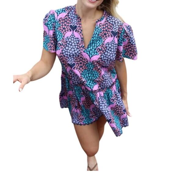 Women’s L Simple Southern Flamingo Pineapple Print Dress NWT Resort Preppy - Picture 2 of 6